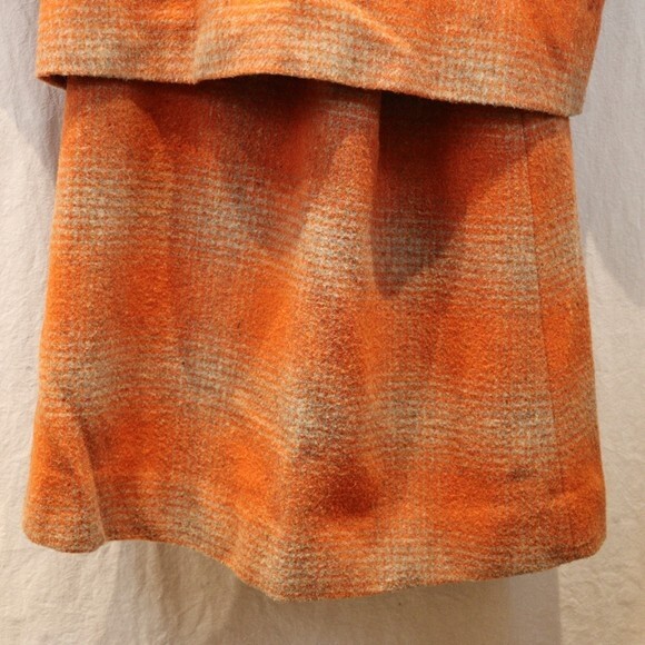 Su-Zen Rare Orange Plaid Wool Skirt Suit Set Longline Jacket Wrap Skirt L/XL - Picture 9 of 16